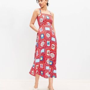 LOFT Red and Blue Patterned Dress
